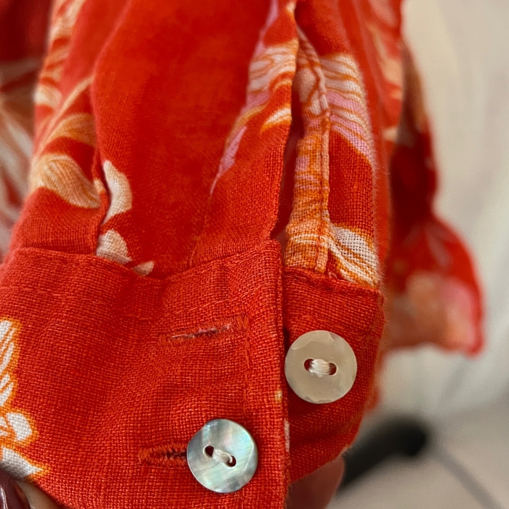 Cynthia Rowley 100% Linen Orange Floral Button-Down Shirt Women’s 2X Excellent - Picture 5 of 9